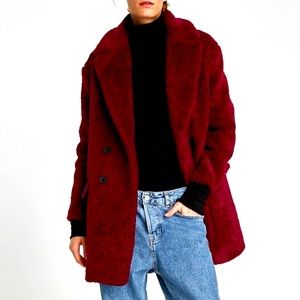Zara Teddy Coat burgundy